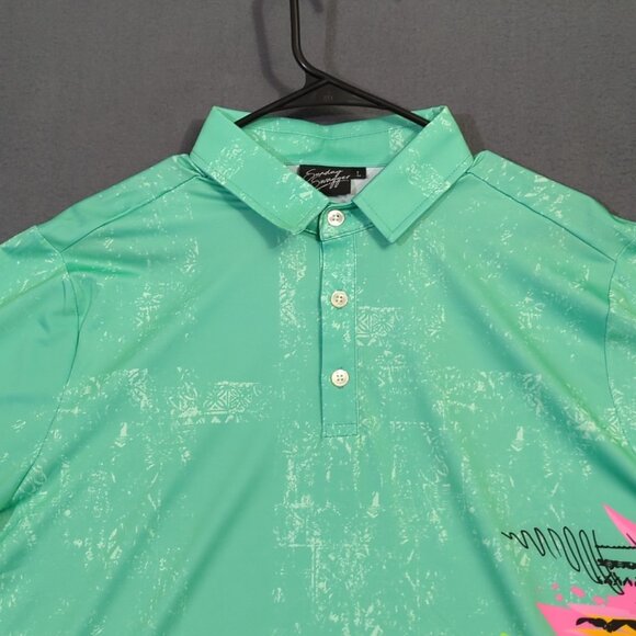 Sunday Swagger Polo Shirt Men's L Green Neon Tropical Pattern Short Sleeve Golf - Picture 3 of 11